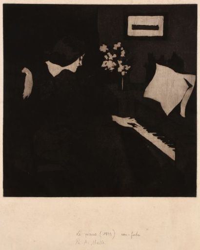 Alfredo Müller (1869-1940) Le Piano. 1899. Eau-forte et aquatinte. 350 x 345. Très...