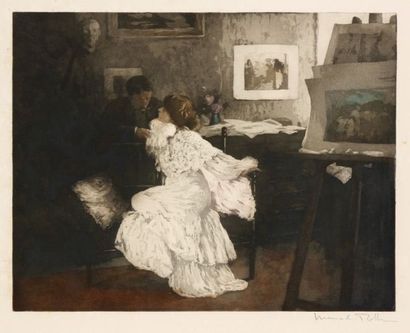 Manuel Robbe (1872-1936) Nocturne, ou Le Flirt. Vers 1906. Aquatinte. 445 x 348....
