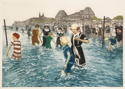 Manuel Robbe (1872-1936) [Bains de mer]. Vers 1913. Aquatinte. 605 x 425. P. non...