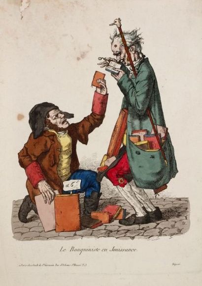 DIVERS [Bouquinistes]. Le Bouquiniste en Jouissance. Vers 1810. Eau-forte. [252 x...