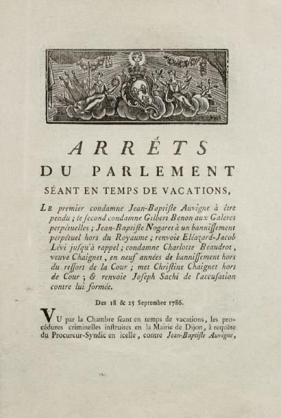 null [BOURGOGNE - LIVRES ÉROTIQUES] - Arrêts du Parlement (de Dijon) séant en temps...