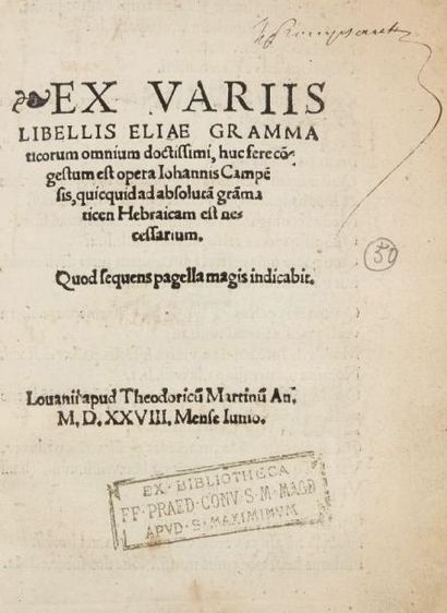 CLENARD Nicolas Louah hadikduk (hébr.) tabula in Grammaticen hebraeam, Louvain, Martin,...