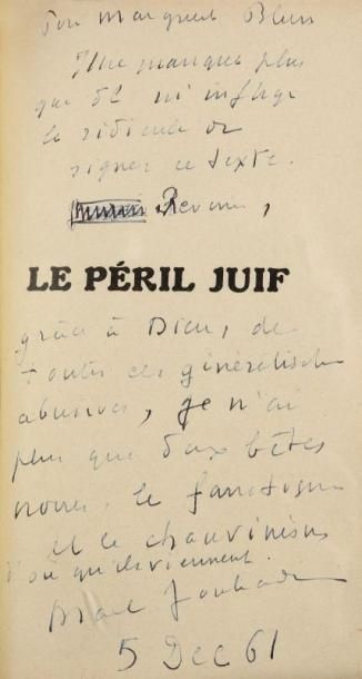 JOUHANDEAU Marcel Le péril juif. Paris, Sorlot s.d., un vol. in 12 rel. demi chagrin...