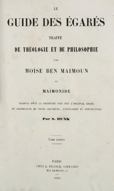 MAÏMONIDE Le Guide des Egarés traité de théologie et de philosophie de Moïse ben...