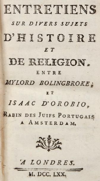 [OROBIO de CASTRO Isaac] Entretiens sur divers sujets d'histoire et de Religion entre...