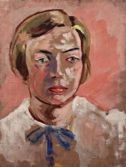Pierre VAN POUCKE (1920-1983) Portrait de Melle C, 1933. Huile sur toile. Cachet...