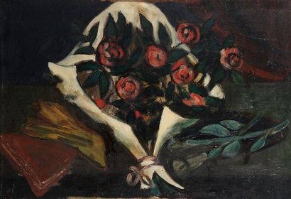 Pierre VAN POUCKE (1920-1983) Bouquet de fleurs, vers 1950. Huile sur toile. Signée...