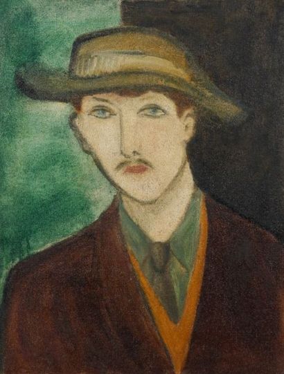 Pierre VAN POUCKE (1920-1983) Jeune homme au chapeau beige, vers 1955. Huile sur...