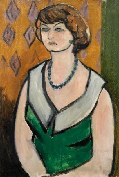 Pierre VAN POUCKE (1920-1983) Femme au collier, vers 1955. Huile sur toile. Cachet...