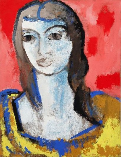 Pierre VAN POUCKE (1920-1983) Portrait de femme, vers 1955. Huile sur toile. Cachet...