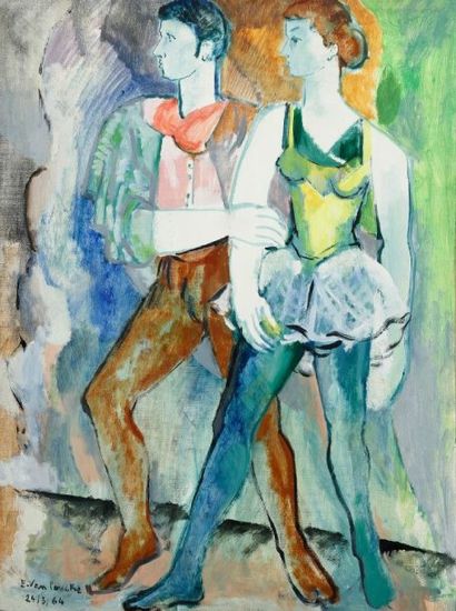 Pierre VAN POUCKE (1920-1983) Couple de danseurs, 1964. Huile sur toile. Signée et...