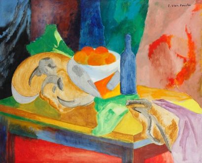 Pierre VAN POUCKE (1920-1983) Nature morte aux oranges, vers 1970. Huile sur toile....