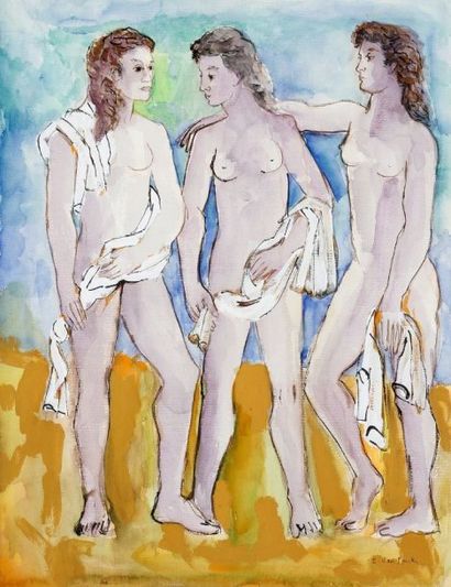 Pierre VAN POUCKE (1920-1983) Les trois grâces, vers 1960. Encre et aquarelle sur...
