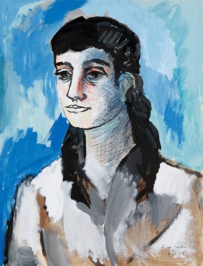 Pierre VAN POUCKE (1920-1983) Portrait de femme aux cheveux longs, 1964. Technique...