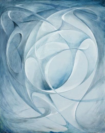 Paul MANTES (1921-2004) Ellispsoide bleue. Huile sur toile. Signée au dos. 81 x 65...