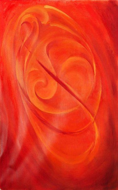 Paul MANTES (1921-2004) Ellispsoide rouge. Huile sur toile. 59 x 38 cm Non monté...