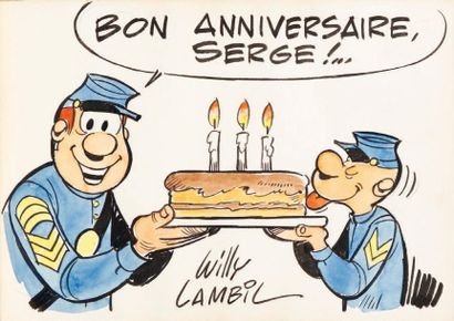 WILLY LAMBILLOTTE dit WILL LAMBIL (ne en 1936) Les Tuniques Bleues, 1977 Aquarelle,...