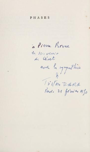 TRISTAN TZARA Phases. Paris, Pierre Seghers, 1949. In-18, 28 [dont les 4 premières...