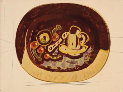 null Plat nature morte aux cerises, c. 1954 Collage et dessin : reproduction d'un...