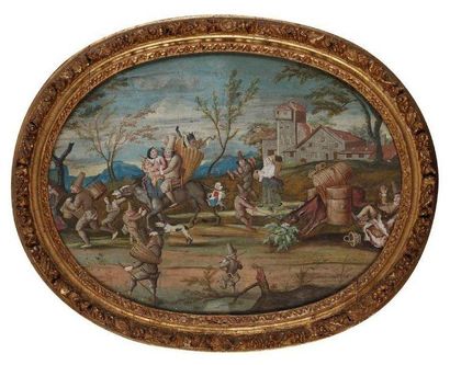 Attribué à Friedrich BRENTEL (1580 - 1651) Scène de plantation d'arbre Gouache sur...