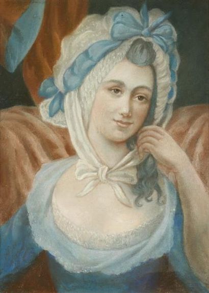 Ecole FRANCAISE du XIXe siècle Portrait de femme au bonnet Pastel 47 x 33,5 cm.