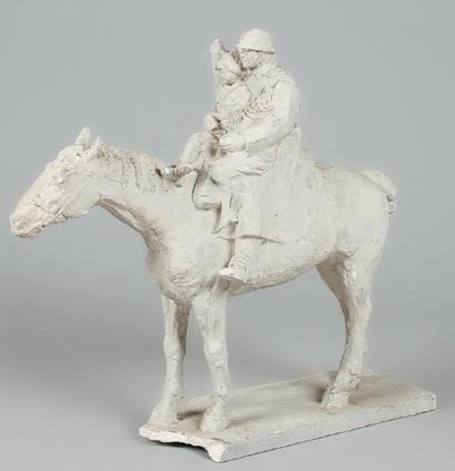 LANDOWSKI Paul Maximilien (1875-1961). École française «Poilu à cheval défilant avec...