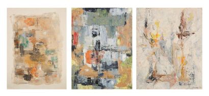 Guitou KNOOP (1905-1985) 3 Compositions abstraites, vers 1959-60 Huiles sur papier....