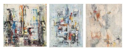 Guitou KNOOP (1905-1985) 3 Compositions abstraites, vers 1960-61 Huiles sur papier....