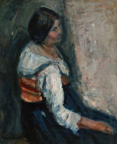 Max BAND (1900-1974) Femme assise Huile sur toile. Signée en bas à gauche. 46 x 38...