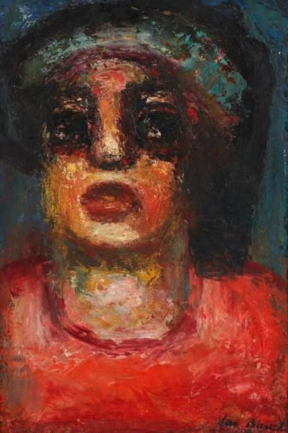 Jan BAUCH (1898-1995) Tête Huile sur carton. Signée en bas à droite. 48 x 33 cm.