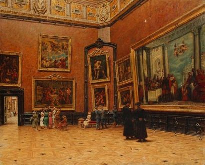 Louis BEROUD (1852-1930) Visite au Louvre, 1928 Huile sur toile. Signée et datée...
