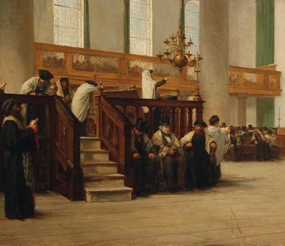 Jacques-Emile-Edouard BRANDON (1831-1897) La prière de Kippour dans la Synagogue...
