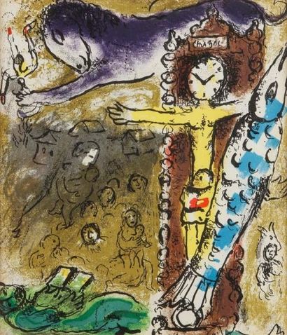 Marc CHAGALL (1887-1985) Christ à l'horloge - Personnages, 1957 Deux lithographies....