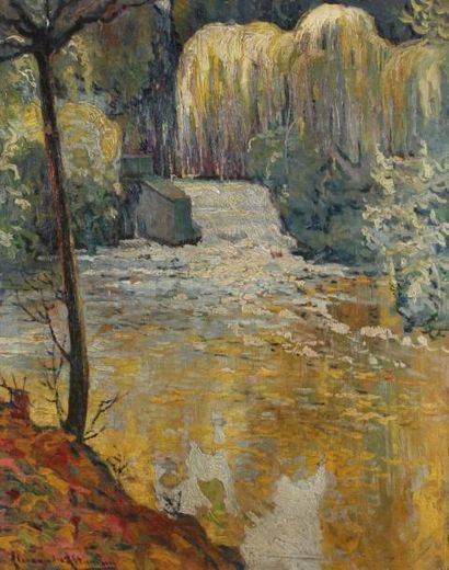 Alexandre ALTMANN [russe] (1885-1950) La cascade aux saules Huile sur toile. Signée...
