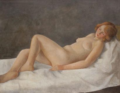 * Othon COUBINE [tchécoslovaque] (1883-1969) Nu couché Huile sur toile. Signée en...