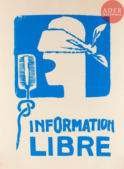 null [AFFICHE MAI 68 - MEDIAS] Ensemble de 2 affiches :
- Information Libre.
Sérigraphie.
Affiche...