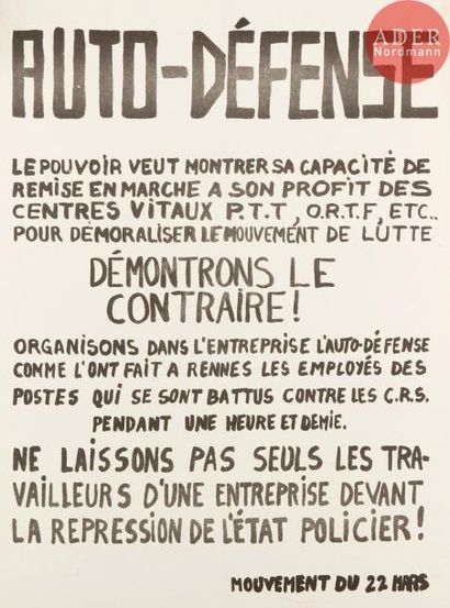 null [AFFICHE MAI 68 - JOURNAL MURAL] Ensemble de 4 affiches : 
- Auto défense… Démontrons...