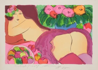 null Walasse TING (né en 1929)
Femme nue aux fleurs et aux fruits, 1985
Lithographie.
Signée...