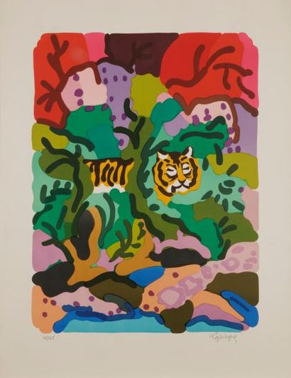null Charles LAPICQUE (1898-1988)
Tigre dans la jungle, 1961
Lithographie.
Signée...