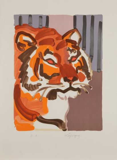 null Charles LAPICQUE (1898-1988)
Le Tigre, 1961
Lithographie.
Signée et annotée...