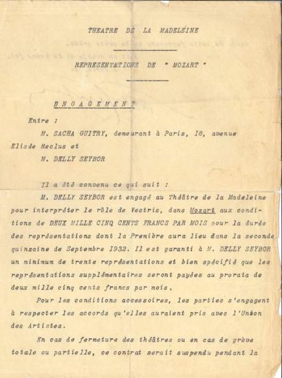 null Sacha GUITRY (1885-1957) PS, Paris [1932] ; 1 page et quart in-4 (bords effrangés...