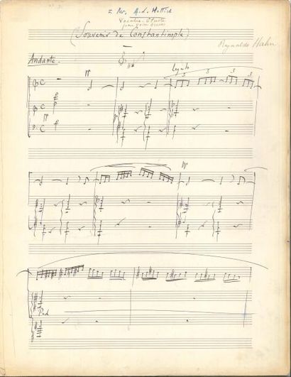 null Reynaldo HAHN (1875-1947) Manuscrit musical autographe signé, Souvenir de Constantinople,...