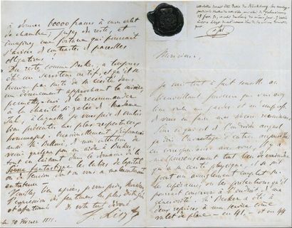 null Franz LISZT LAS, [Bückeburg] 20 février 1851, [à Auguste Jal] ; 4 pages in-8,...
