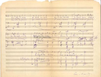 null Jules MASSENET (1842-1912) Manuscrit musical autographe signé, Souhait, Paris...