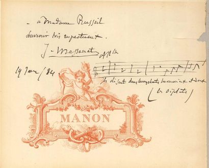 null Jules MASSENET PAS musicale, 19 janvier 1884 ; 12,5 x 15 cm à vue (encadrée,...