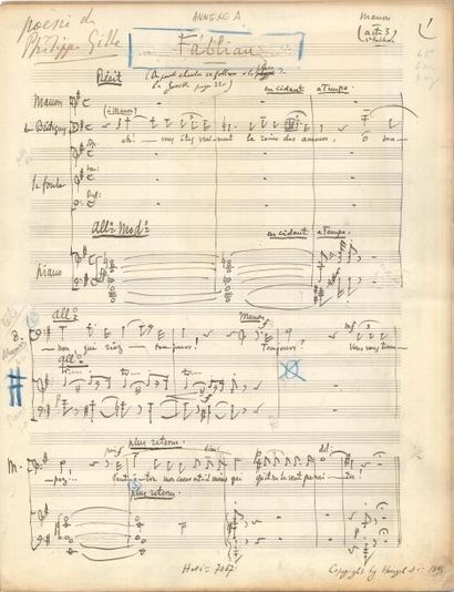 null Jules MASSENET Manuscrit musical autographe signé, Fabliau, Manon, [1894] ;...