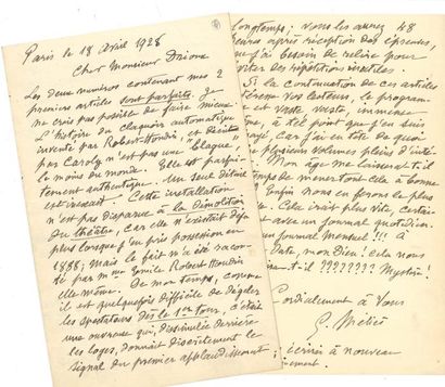 null Georges MÉLIèS LAS, Paris 18 avril 1928, à Auguste Drioux ; 5 pages in-8
 Au...