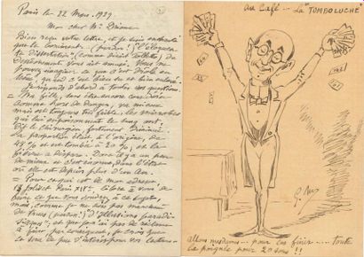 null Georges MÉLIèS LAS avec dessin original signé, Paris 22 mars 1929, à Auguste...