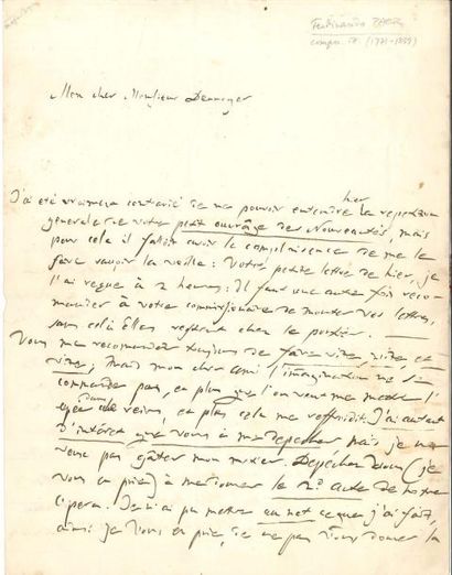null Ferdinando PAËR (1771-1839) LAS, Paris 25 janvier, à M Dennoyer ; 2 pages et...