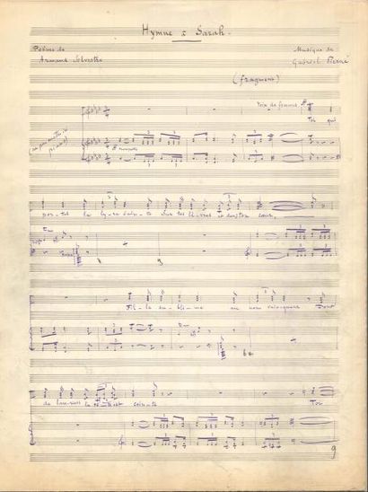 null Gabriel PIERNÉ Manuscrit musical autographe signé, Hymne à Sarah, [1896] ; titre...